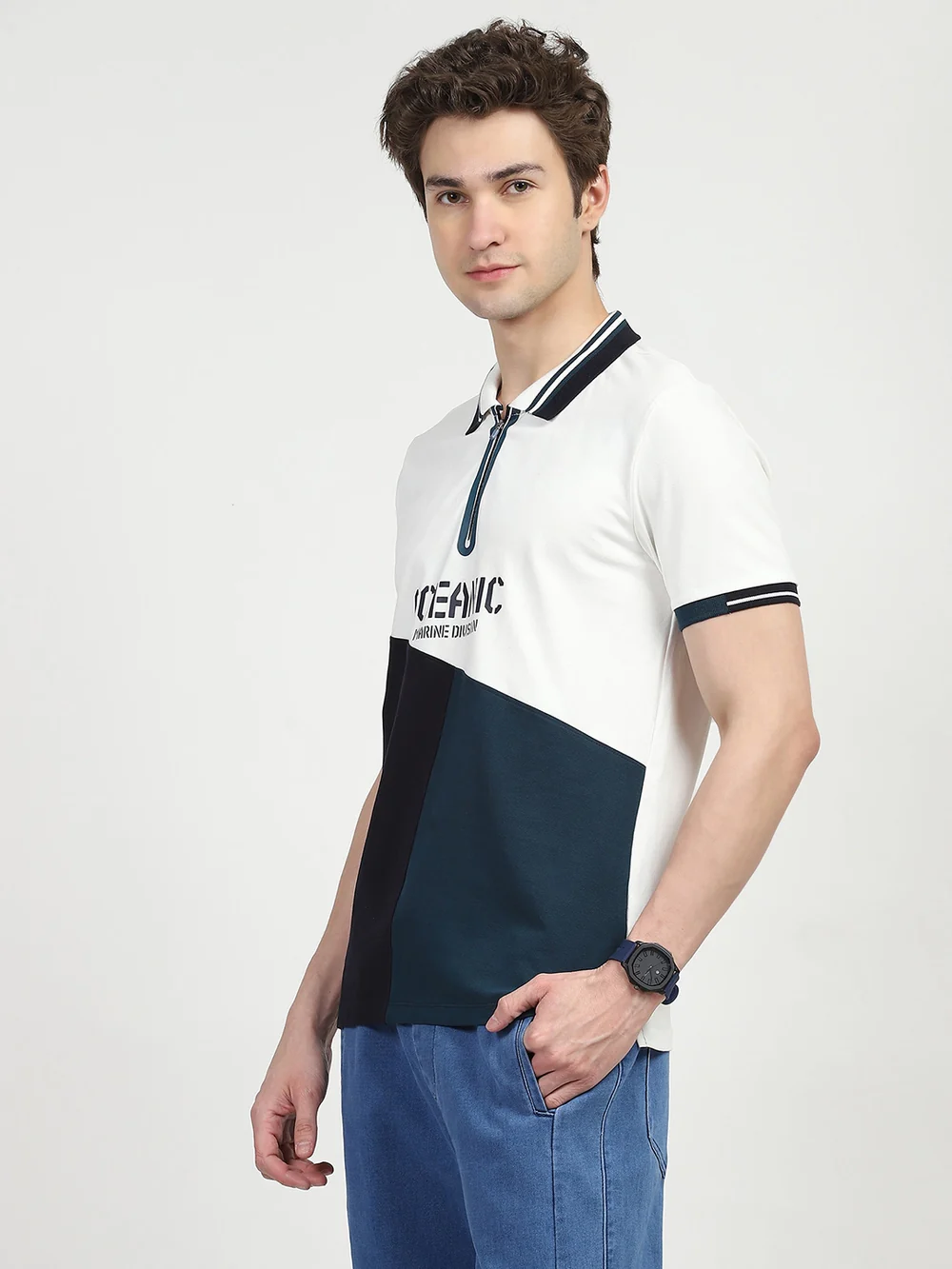 Color Block Cotton Polo T-shirt