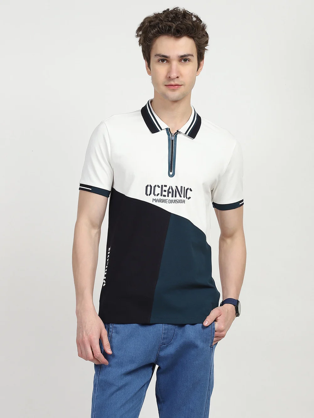 Color Block Cotton Polo T-shirt