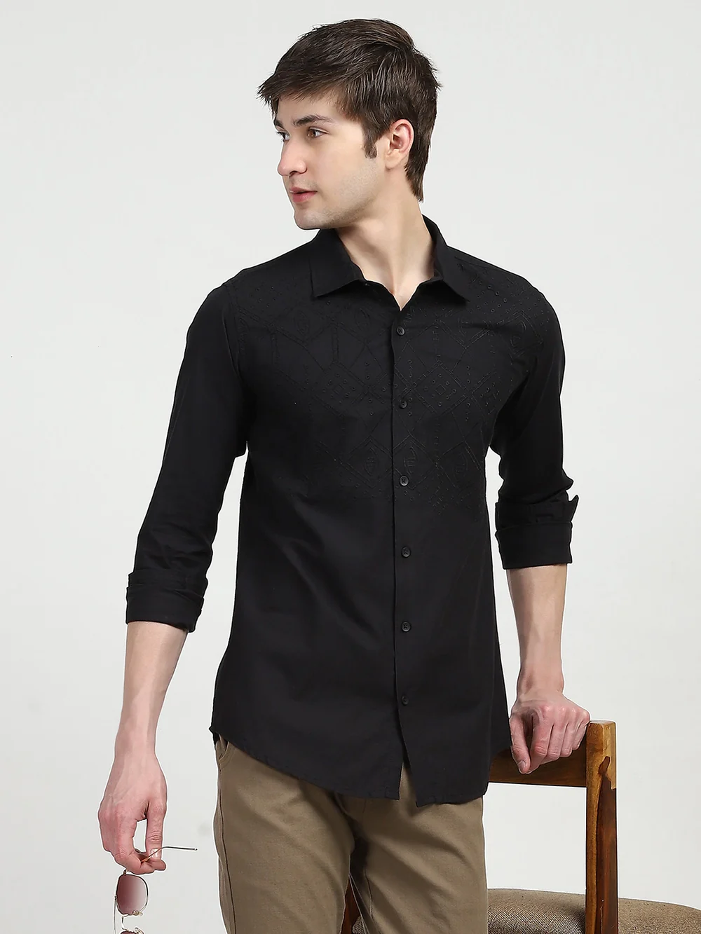 Black Embroidered Cotton Shirt