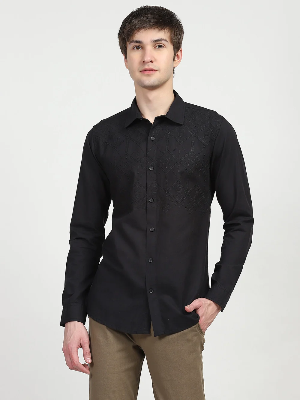 Black Embroidered Cotton Shirt